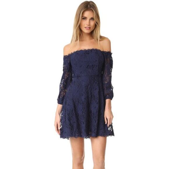 R.S.V.P by BB Dakota NWT Navy Lace Jasmin Off Shoulder Mini Dress // 4 - Picture 13 of 13